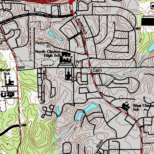 Topographic Map of North Clayton Village Shopping Center, GA