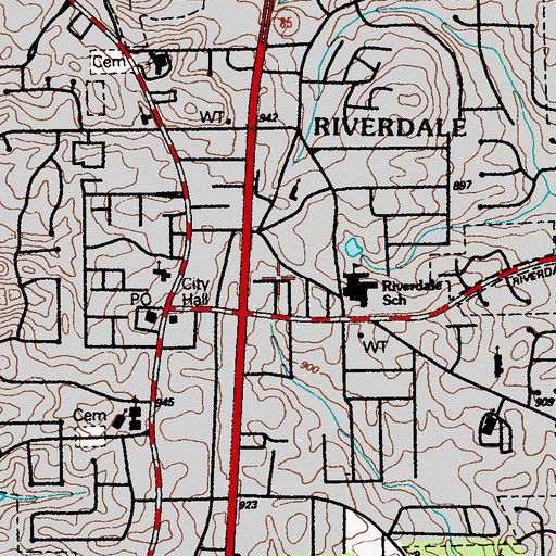 Topographic Map of Riverdale Plaza Shopping Center, GA