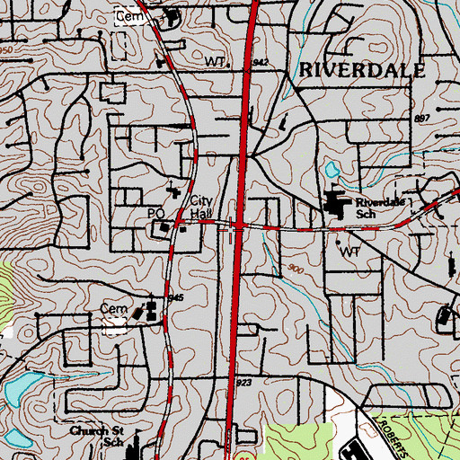 Topographic Map of Riverdale Post Office, GA