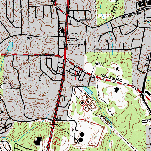 Topographic Map of Riverdale Square Shopping Center, GA
