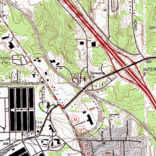 Topographic Map of Tanner's Baptist Cemetery, GA