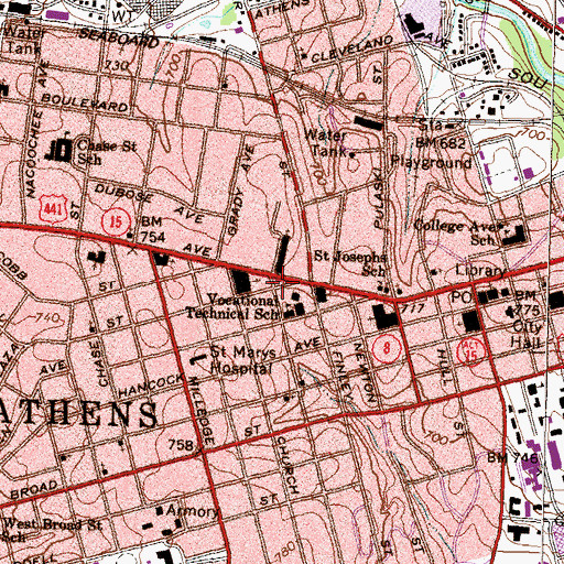 Topographic Map of Athens-Clarke County Public Health Center, GA