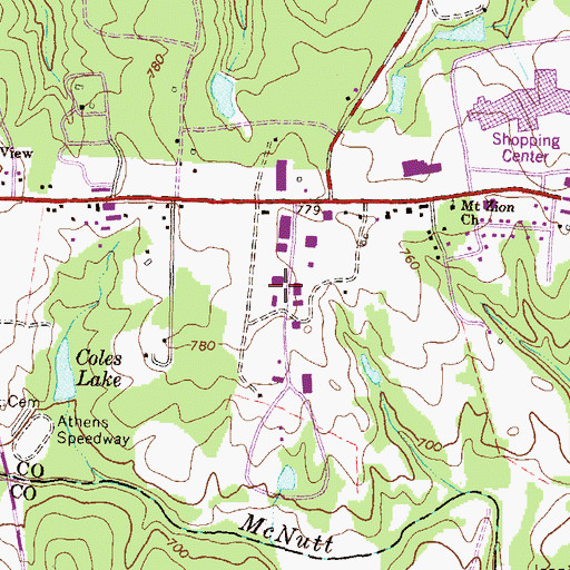Topographic Map of Athens Commerce Park, GA