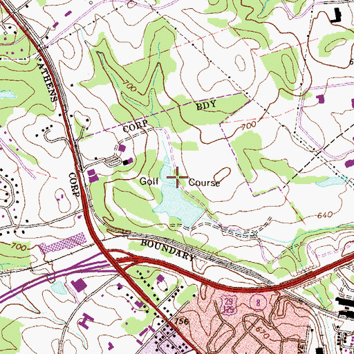 Topographic Map of Athens Country Club, GA