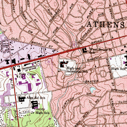 Topographic Map of Athens High and Industrial School (historical), GA