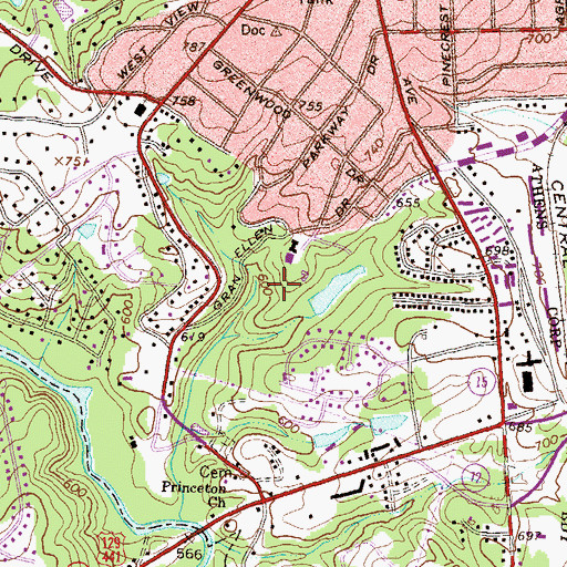 Topographic Map of Athens Memorial Park, GA
