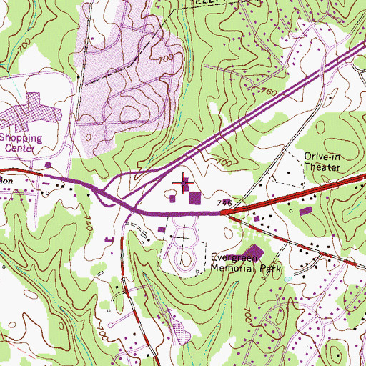 Topographic Map of Athens Plaza Shopping Center, GA