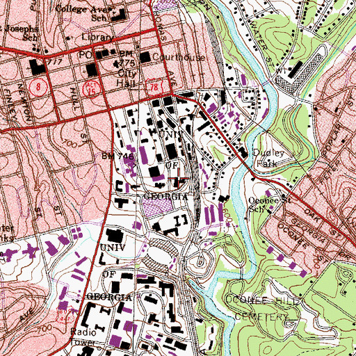 Topographic Map of Baldwin Hall, GA