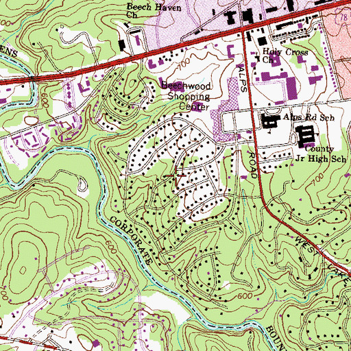 Topographic Map of Beechwood Hills, GA