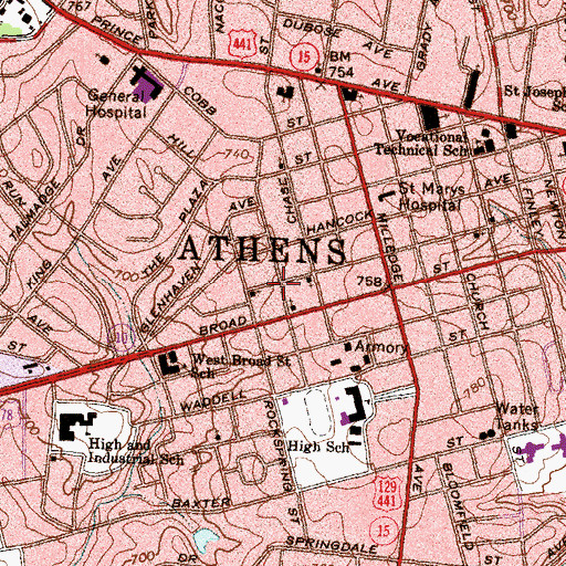 Topographic Map of Broad Acres, GA