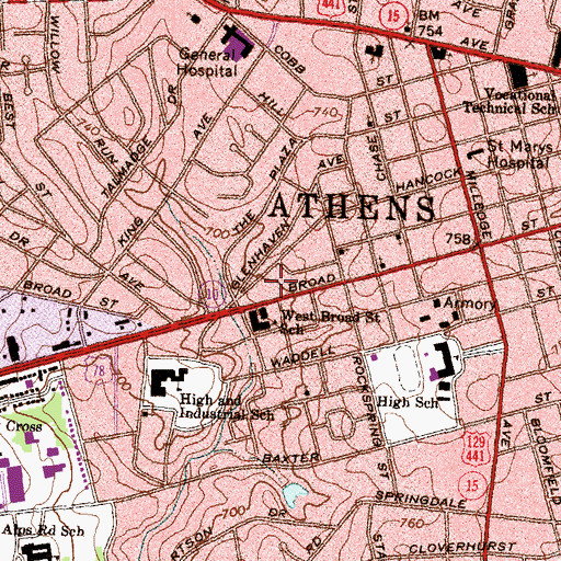 Topographic Map of Broadacres Homes, GA