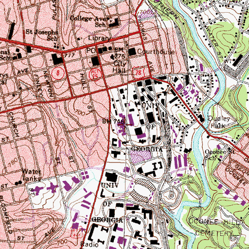Topographic Map of Brooks Hall, GA