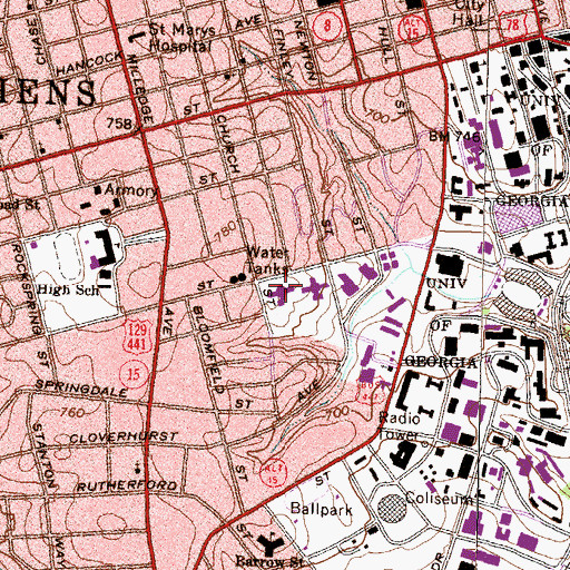 Topographic Map of Brumby Hall, GA