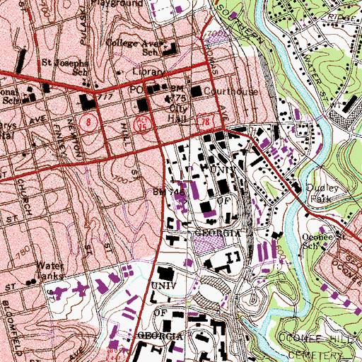 Topographic Map of Caldwell Hall, GA