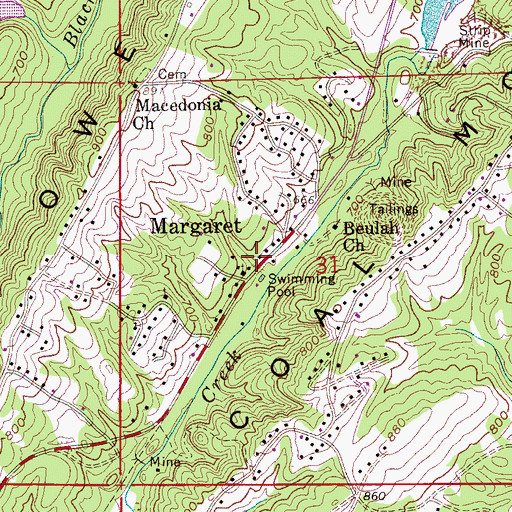 Topographic Map of Margaret Post Office, AL
