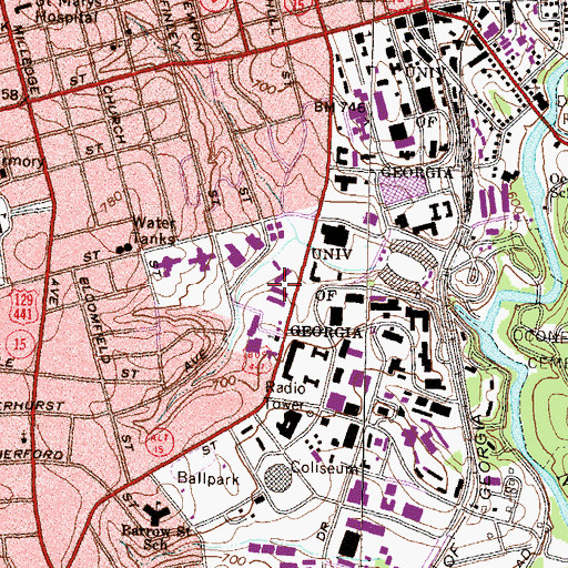 Topographic Map of Church Hall, GA