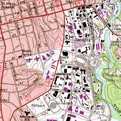 Topographic Map of Clark Howell Hall, GA