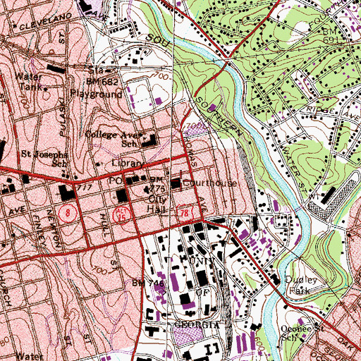 Topographic Map of Clarke County Courthouse, GA
