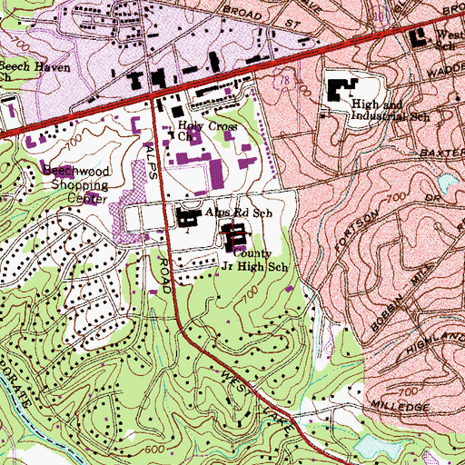 Topographic Map of Clarke Middle School, GA