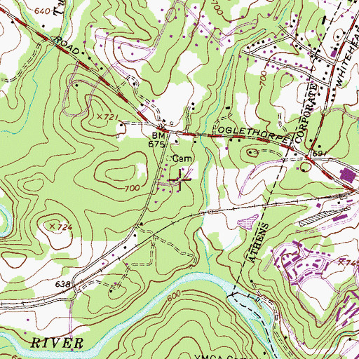 Topographic Map of Creekwood Estates, GA