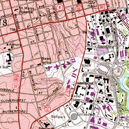 Topographic Map of Creswell Hall, GA