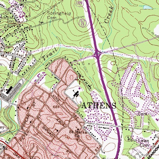 Topographic Map of East Athens Community Center, GA