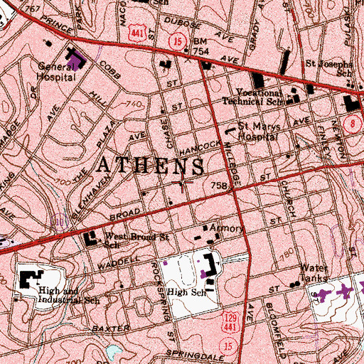Topographic Map of Ebenezer Baptist Church, GA