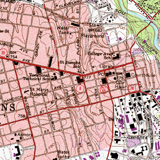 Topographic Map of First Baptist Church, GA