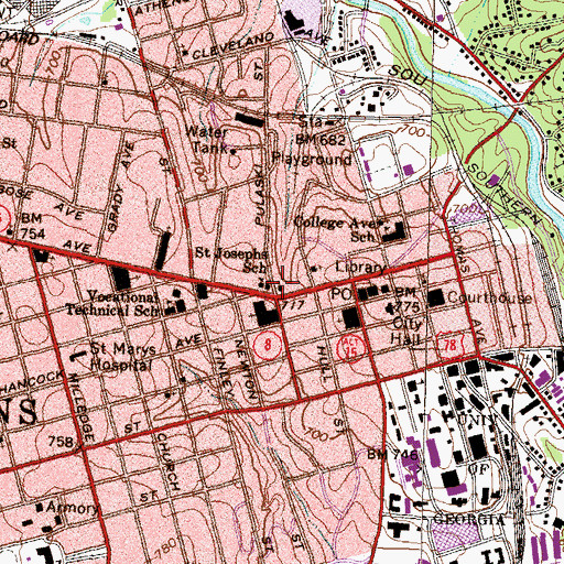 Topographic Map of First Christian Church, GA