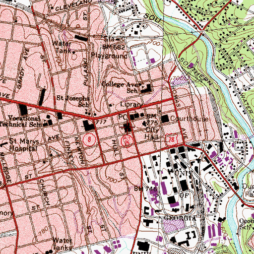 Topographic Map of First United Methodist Church, GA