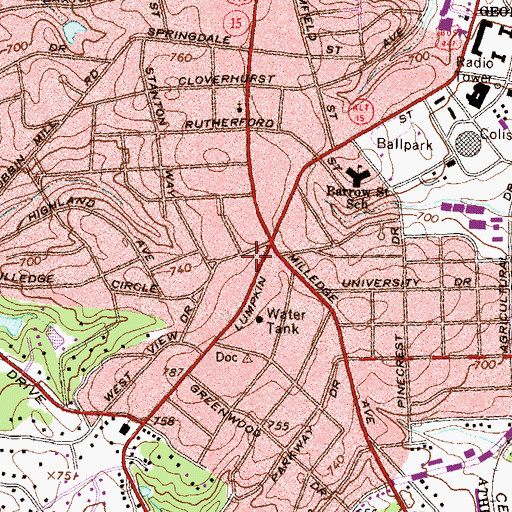 Topographic Map of Five Points Shopping Center, GA
