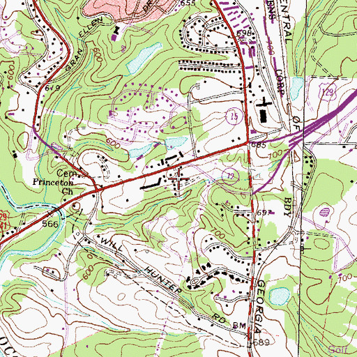 Topographic Map of Garden Hills, GA