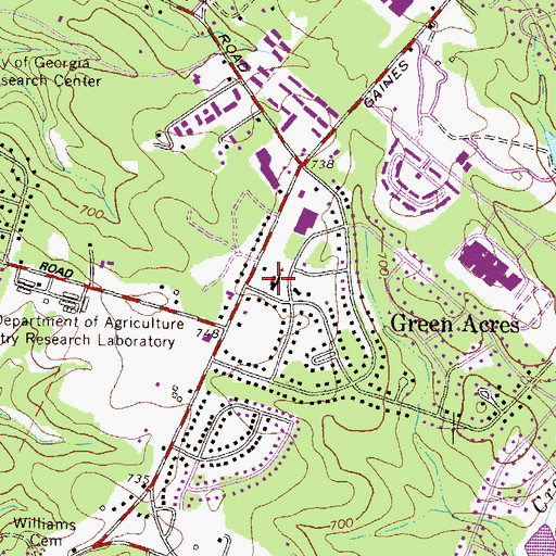 Topographic Map of Green Acres Church, GA