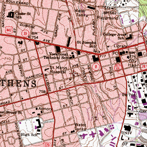 Topographic Map of Hills First Baptist Church, GA