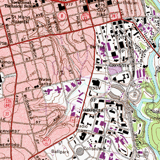 Topographic Map of Lipscomb Hall, GA