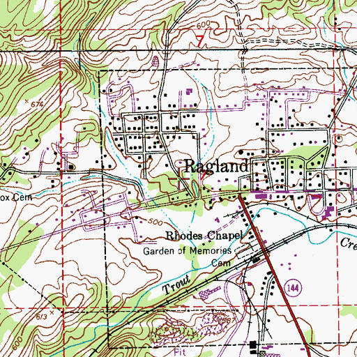 Topographic Map of Ragland Post Office, AL