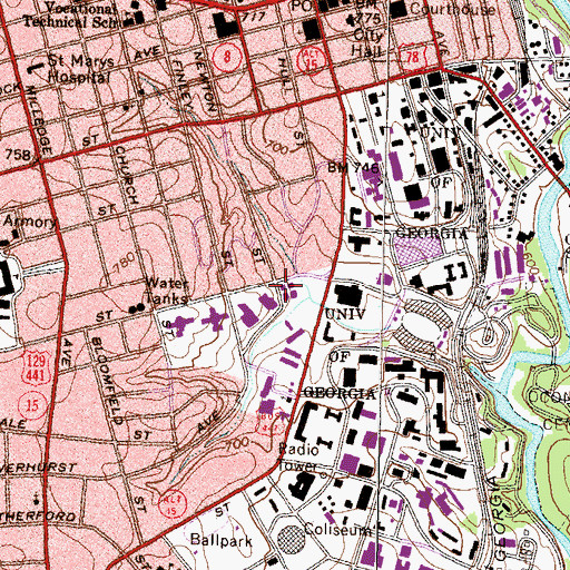 Topographic Map of Mell Hall, GA
