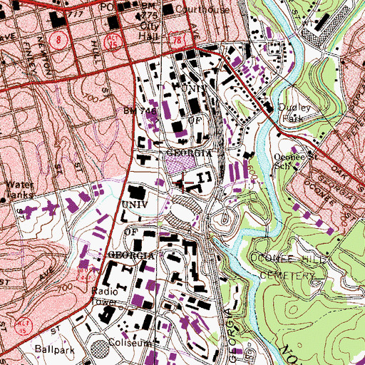 Topographic Map of Memorial Hall, GA