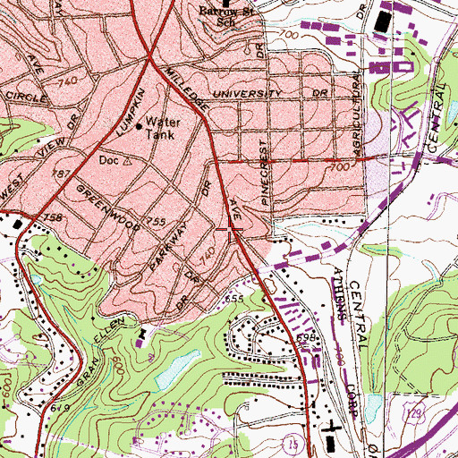 Topographic Map of Milledge Avenue Baptist Church, GA