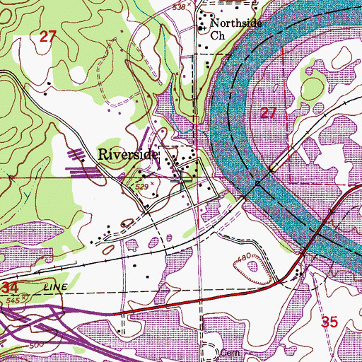 Topographic Map of Riverside Post Office, AL