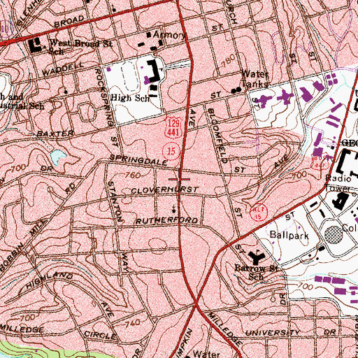 Topographic Map of Milledge Avenue Historic District, GA