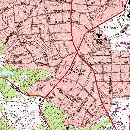 Topographic Map of Milledge Circle Historic District, GA