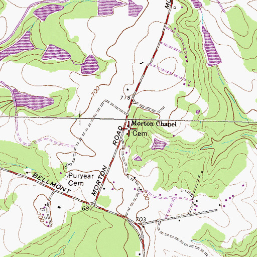 Topographic Map of Mortons Chapel School (historical), GA
