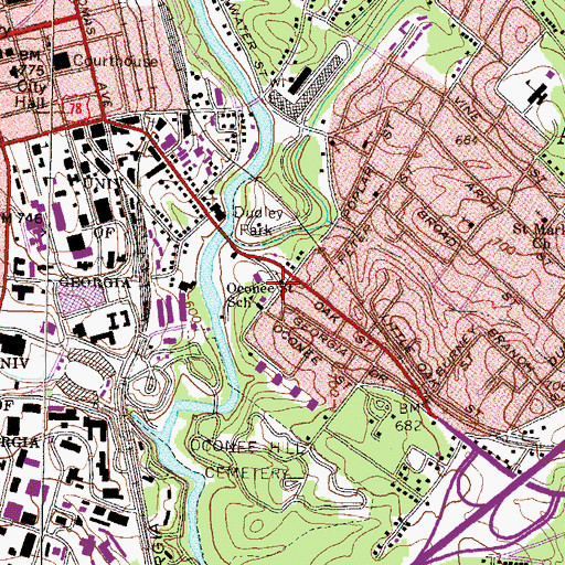 Topographic Map of Oconee Street Methodist Church, GA
