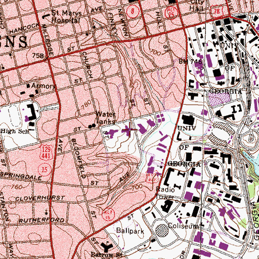 Topographic Map of Russell Hall, GA