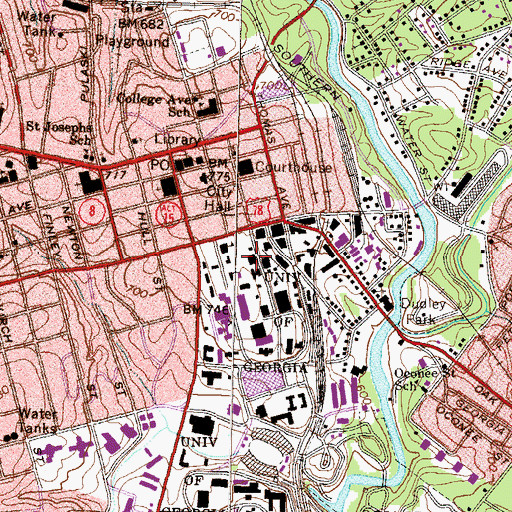 Topographic Map of Terrell Hall, GA