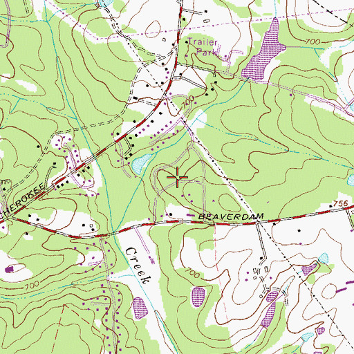 Topographic Map of Weatherly Woods, GA