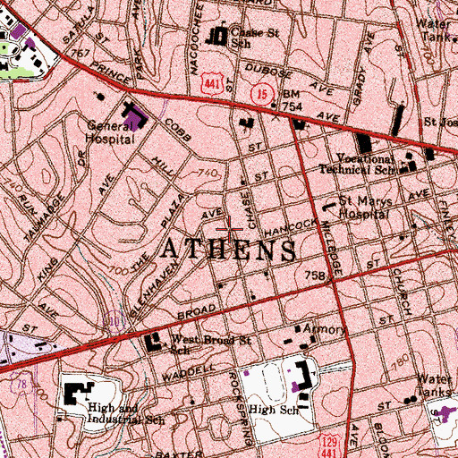 Topographic Map of West Hancock Avenue Historic District, GA