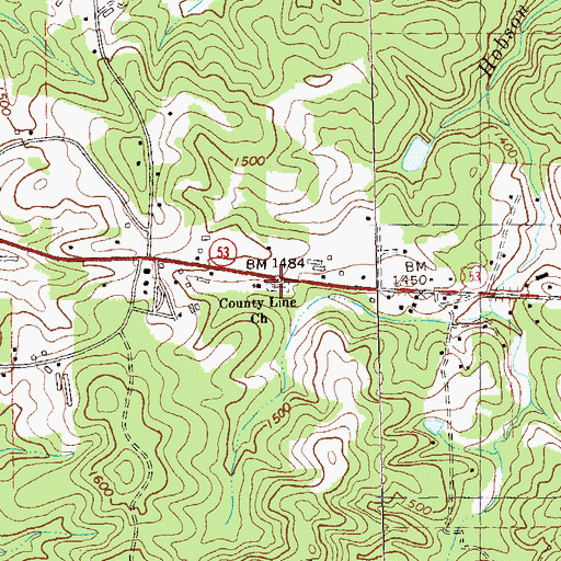 Topographic Map of County Line Cemetery, GA