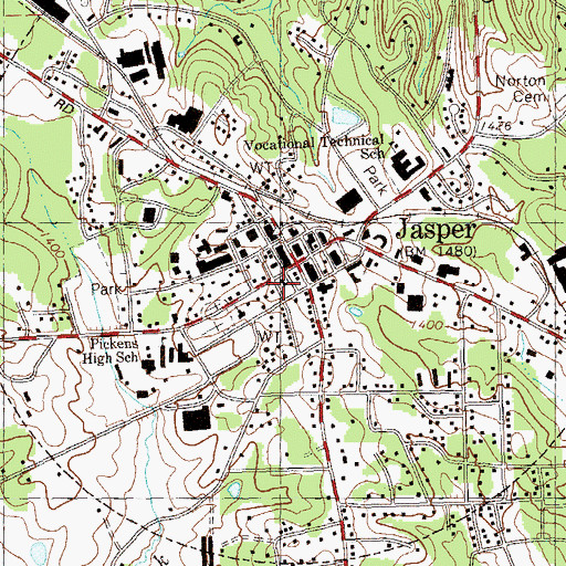 Topographic Map of Jasper Post Office, GA
